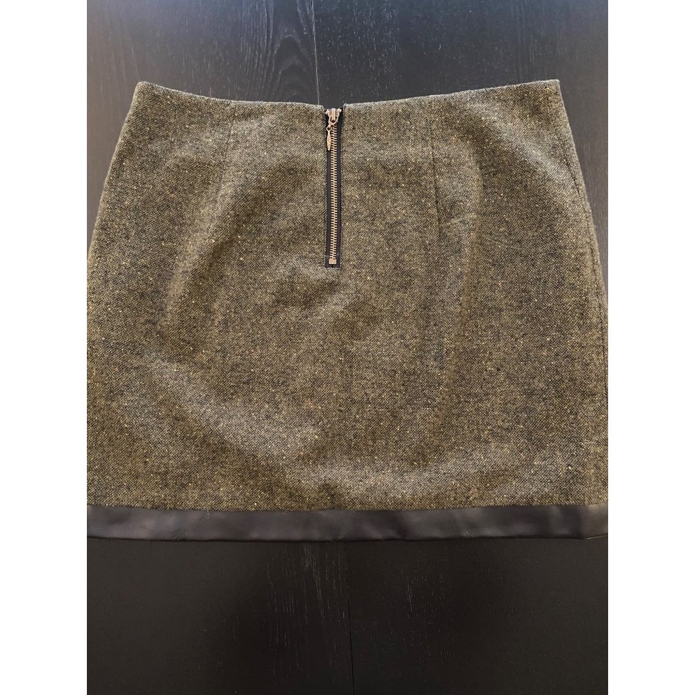 Kensie 16" Mini Skirt Women‎ Size 8 Olive 1" Brown Trim Fall Winter Back Zip - Picture 4 of 15